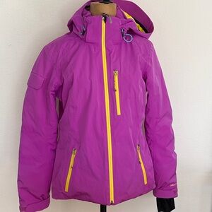 Obermeyer 8 Fuchsia pink/purple ski snow jacket yellow accents, great condition
